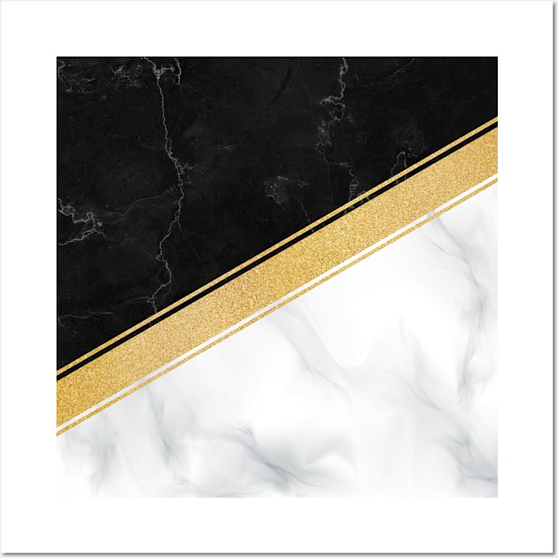 Elegant Modern Gold Glitter Sparkle White and Black Marble Composition 1 Wall Art by Briansmith84